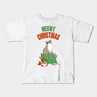 Meowy Christmas Cat Clawed Present Kids T-Shirt